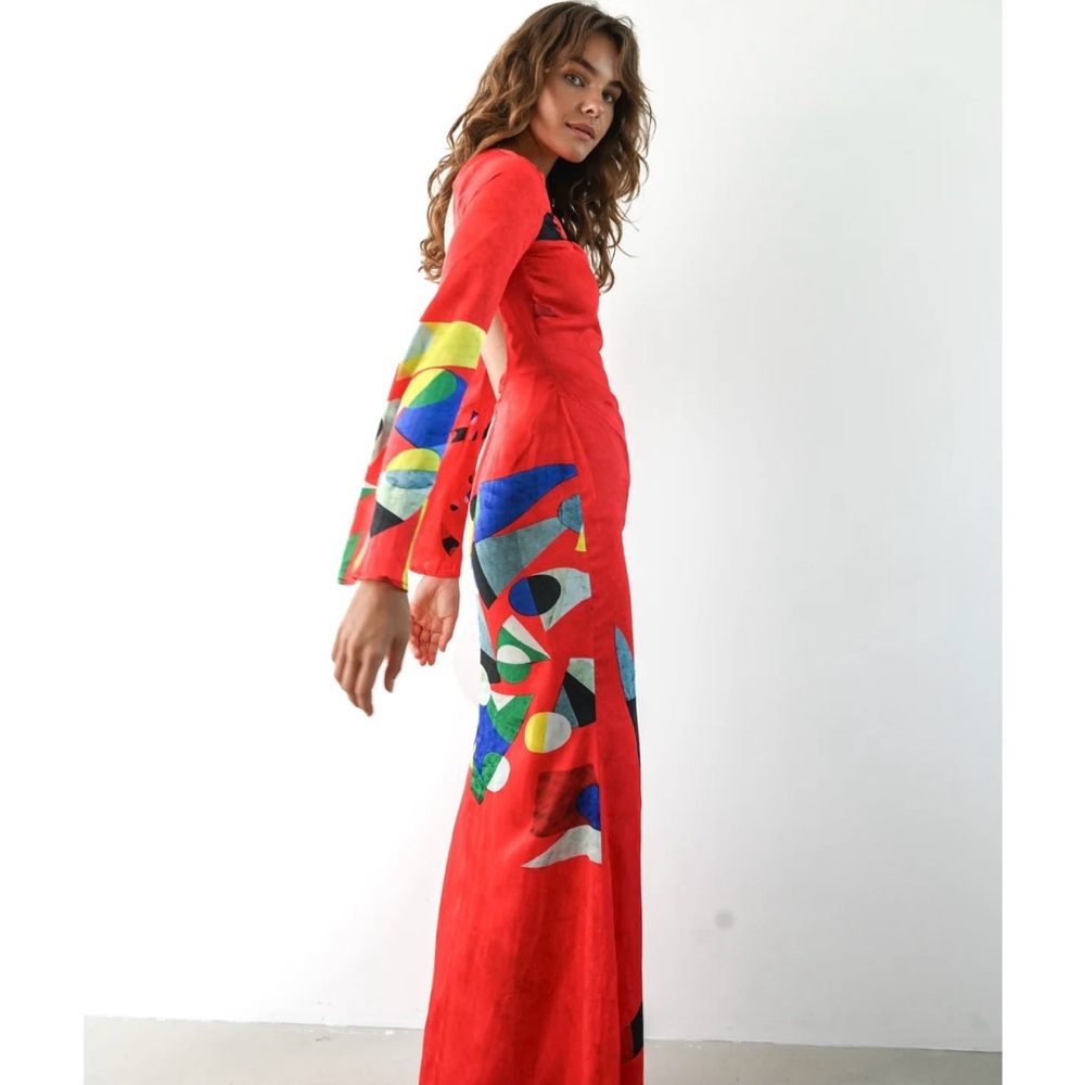 YELLOW THE LABEL NOVA DRESS — RED GEOMETRIC Maxi Dress